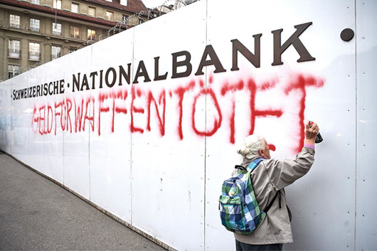 86-YEAR-OLD WOMAN SPRAYPAINTS ON SWISS NATIONAL BANK